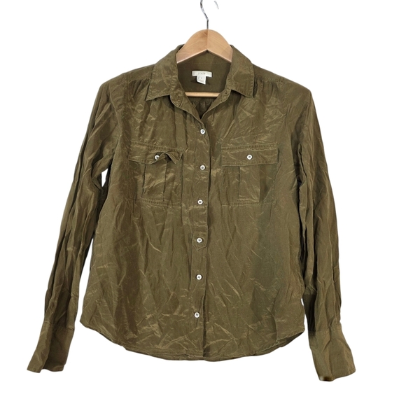 J. Crew Tops - J. Crew Olive  silk Button Down Shirt